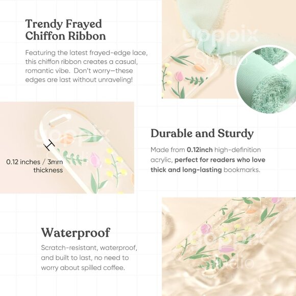 15 Pieces Acrylic Bookmark Blanks 3mm Thicken Bookmark Making Kit with 20 Pcs Fl - Picture 4 of 7